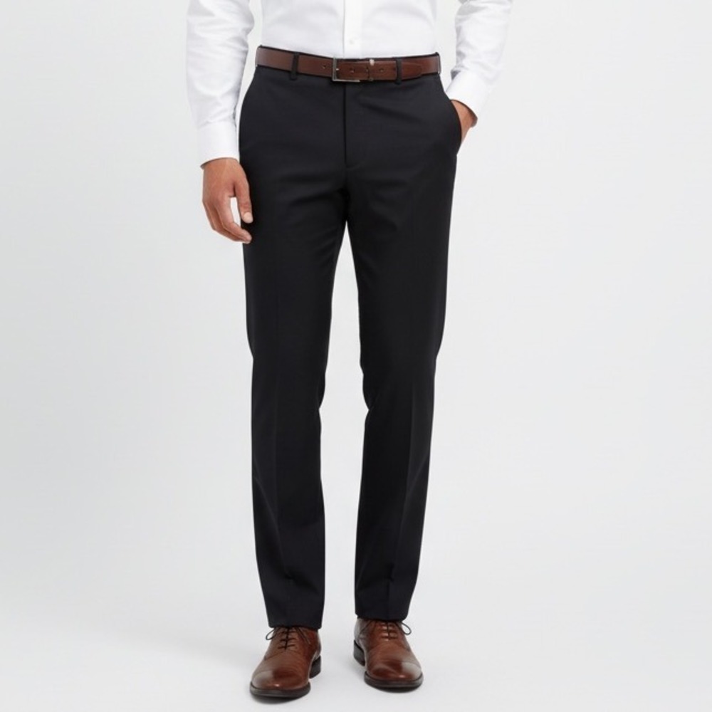 MTAILOR Men Big Tall Black Flat Front Dress Pants Size 44‎